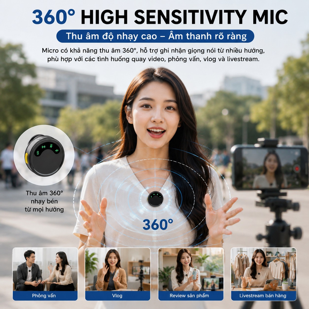 MICRO KHÔNG DÂY AI ANC DUO WIWU Wi-WM010 2 Mic Thu Âm 2 Người 360° 25m Type-C Cho Điện Thoại TikTok Livestream cho iPhone Samsung Oppo Huawei Vivo - Hàng nhập khẩu