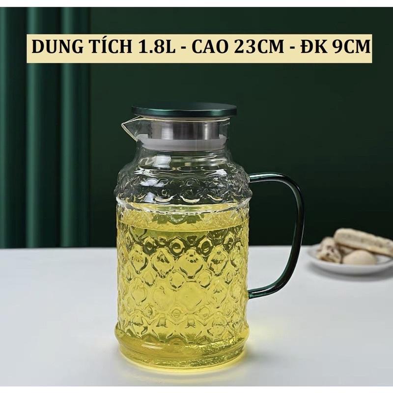 Bình nước, Cốc nước Vân Hoa Hải đường, Bình nước thủy tinh cao cấp chịu nhiệt dung tích 1.8L