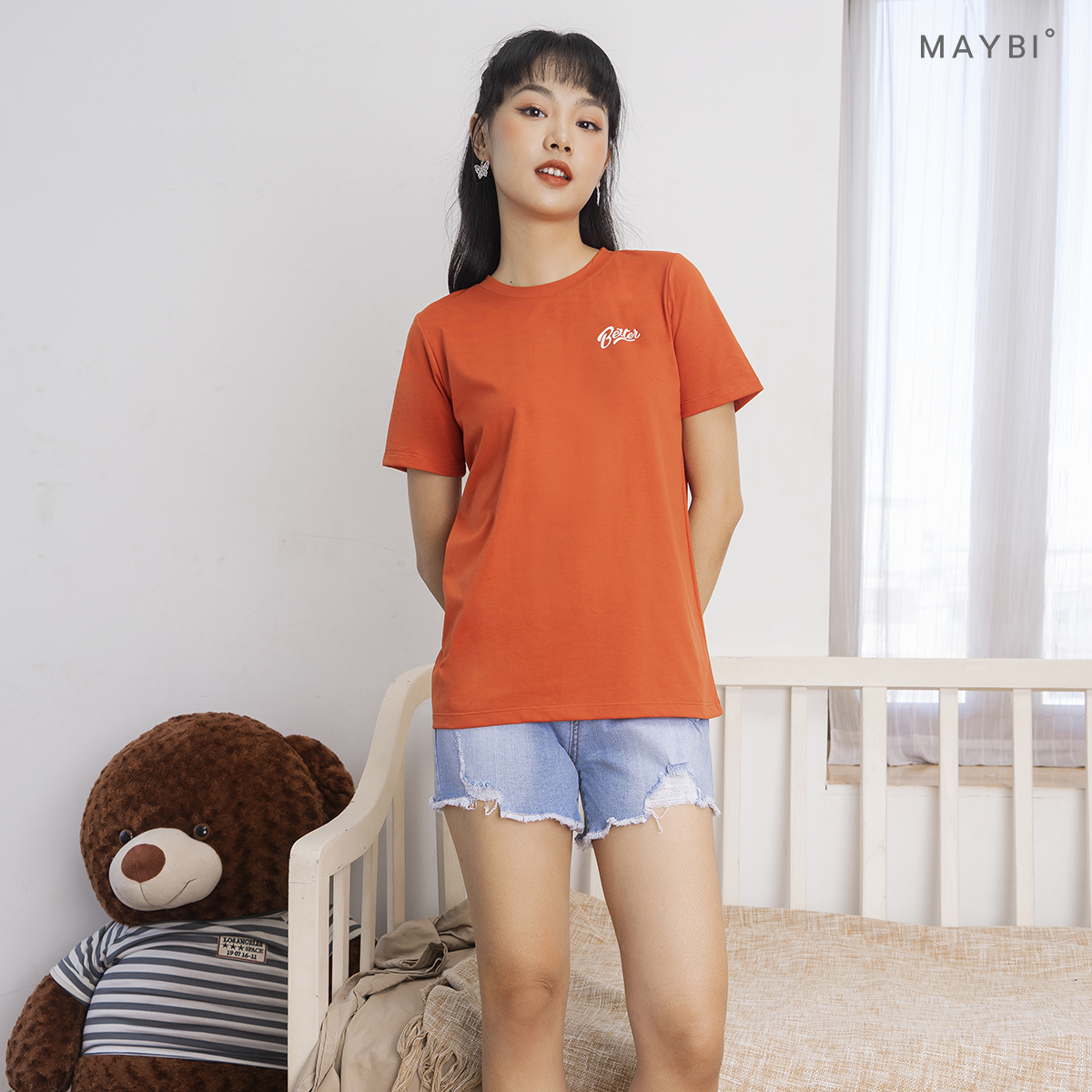 MAYBI - Quần short jean xanh nhạt