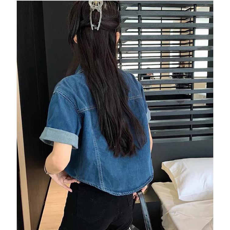 Sơ mi denim mềm croptop basic thời trang NIEVE