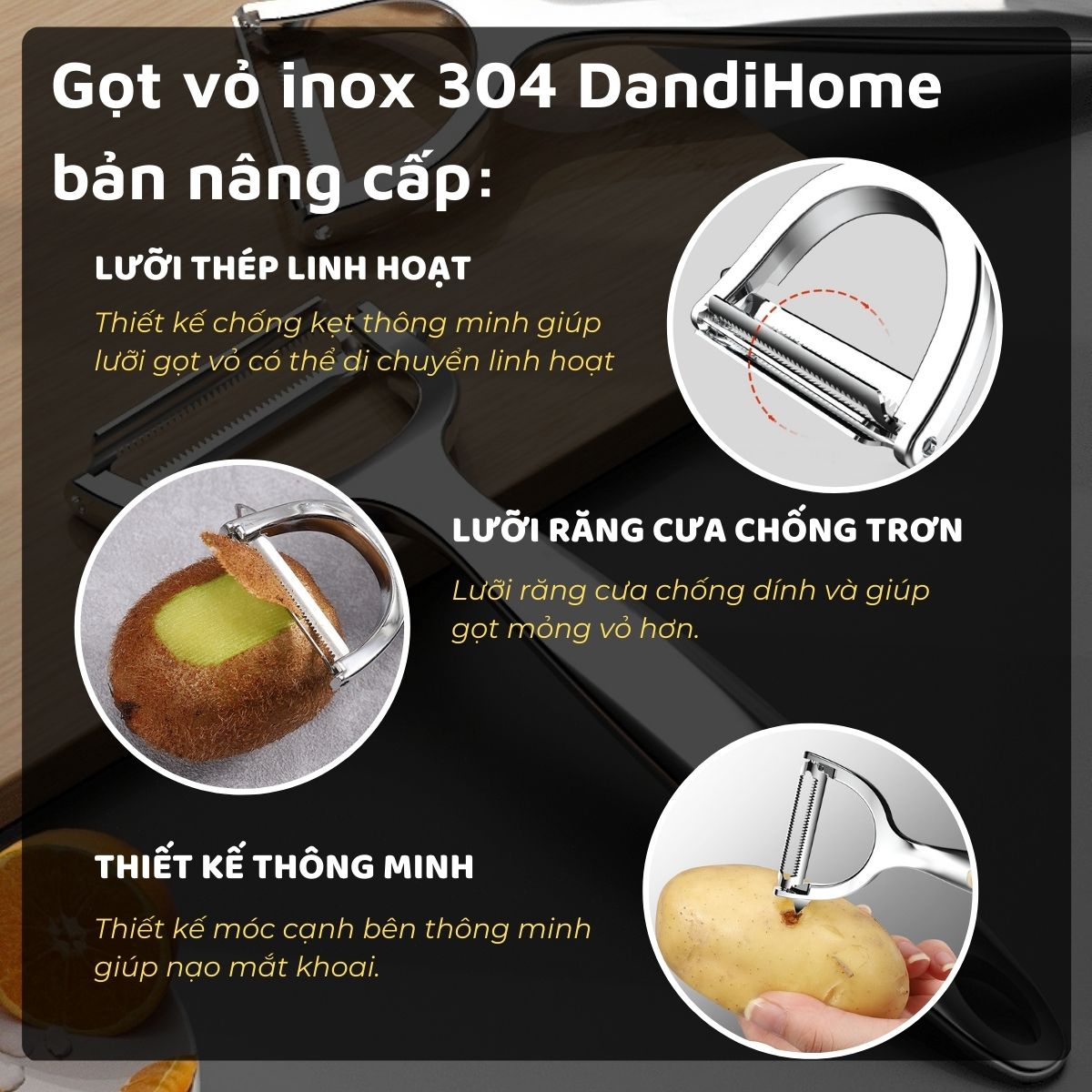 Dụng cụ gọt vỏ inox 304 DandiHome bản nâng cấp