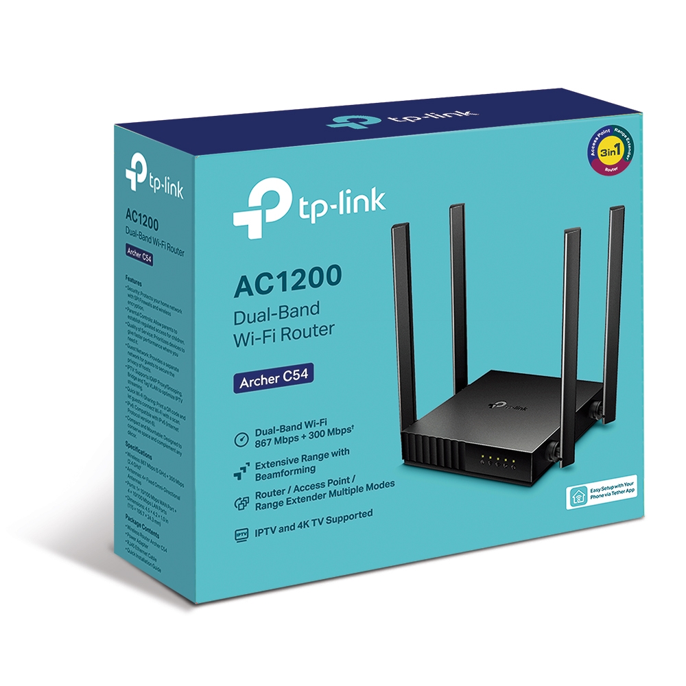 Phát Wifi TP-Lin Archer C54 (4 anten, 1167Mbps, 2 băng tần, MU-MIMO, Repeater, 4LAN)