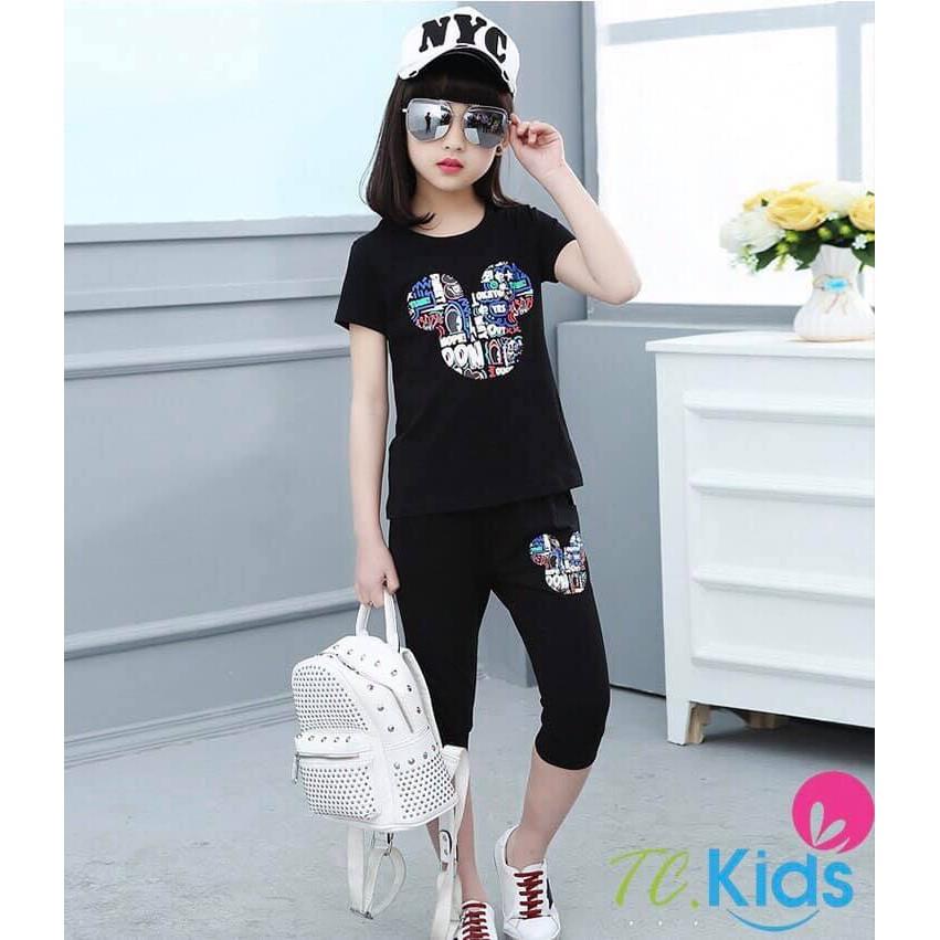 Bộ bé gái lửng thun coton xinh mát hàng vnxk cho bé đi chơi đi học