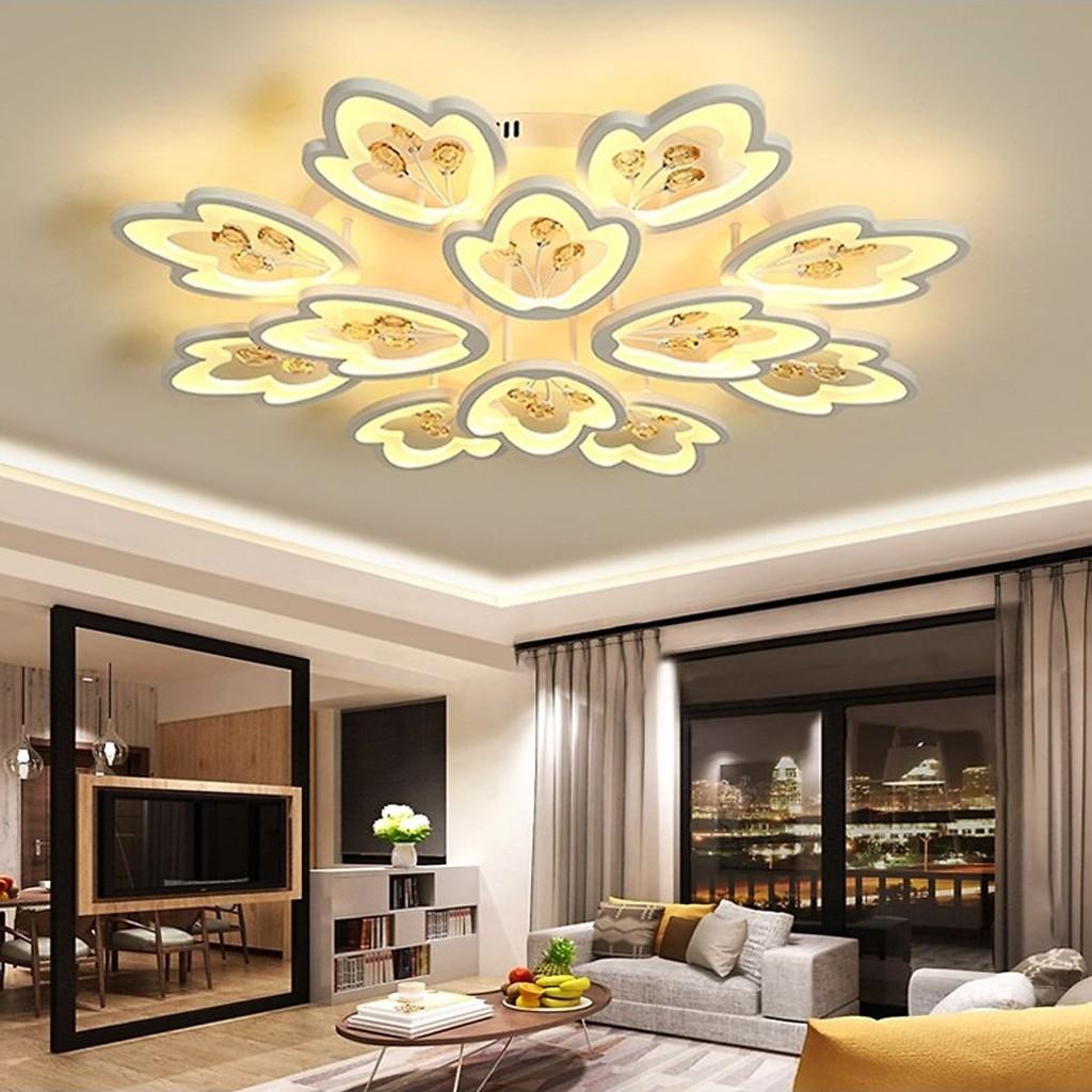 Đèn ốp trần Mica hình cánh hoa hiện đại 12 cánh MO-955A-18 có 3 chế độ màu