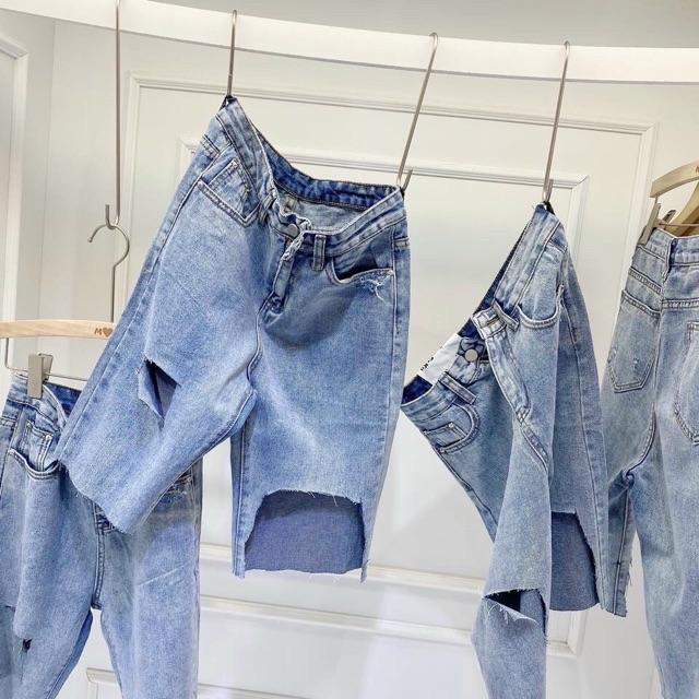 Quần jeans ống suông dáng ngố tới gối- clip tự quay