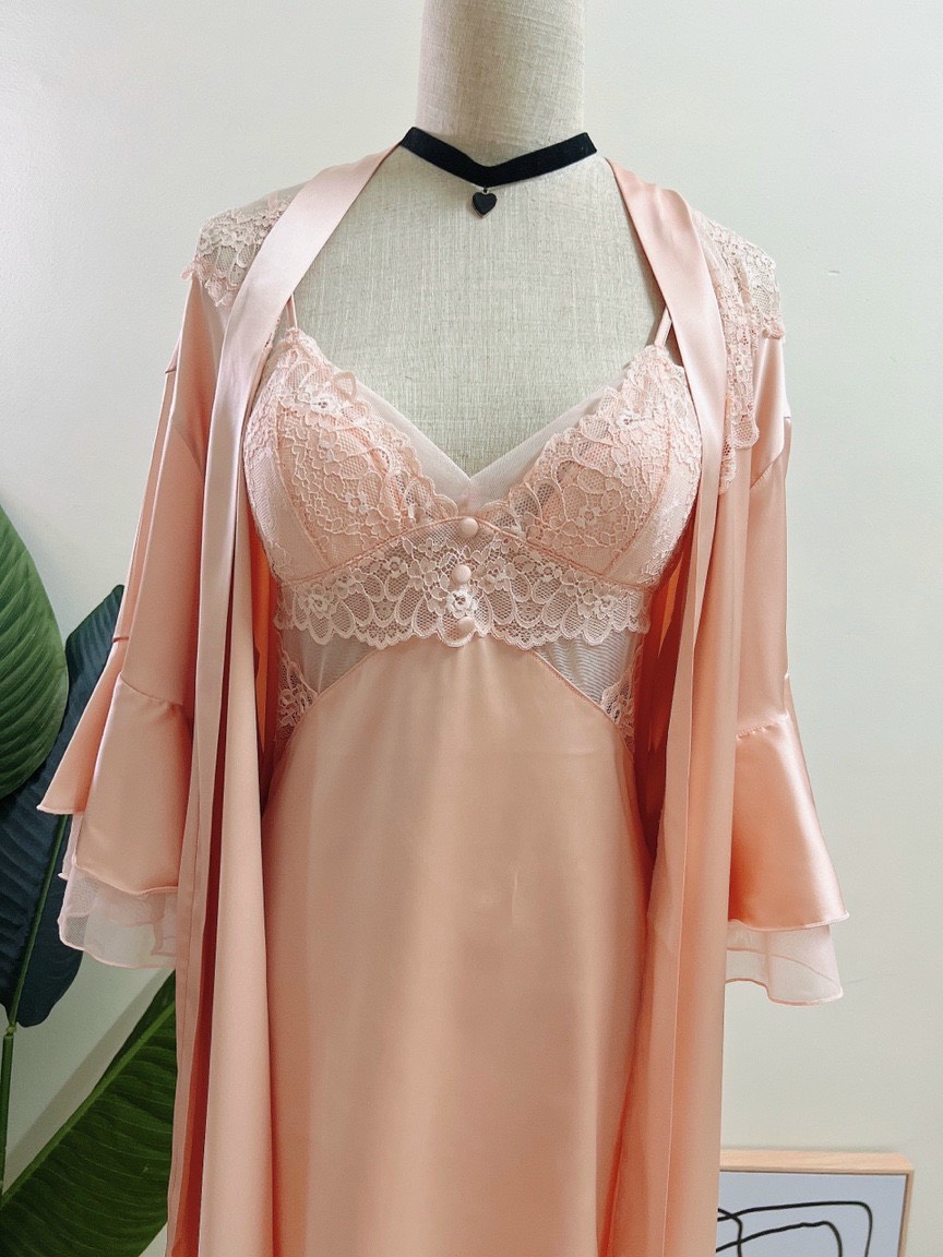 Váy Ngủ Trơn Phối Ren Hoa (Không áo choàng) - B.Lingerie
