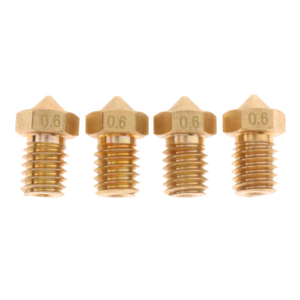 4Pcs 0.6mm 3D Printer Extruder Nozzle Printhead Brass Copper For 1.75mm Filament