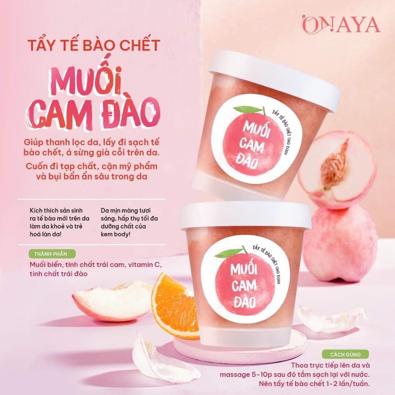 Tẩy tế bào chết cho body muối cam đào Onaya chính hãng