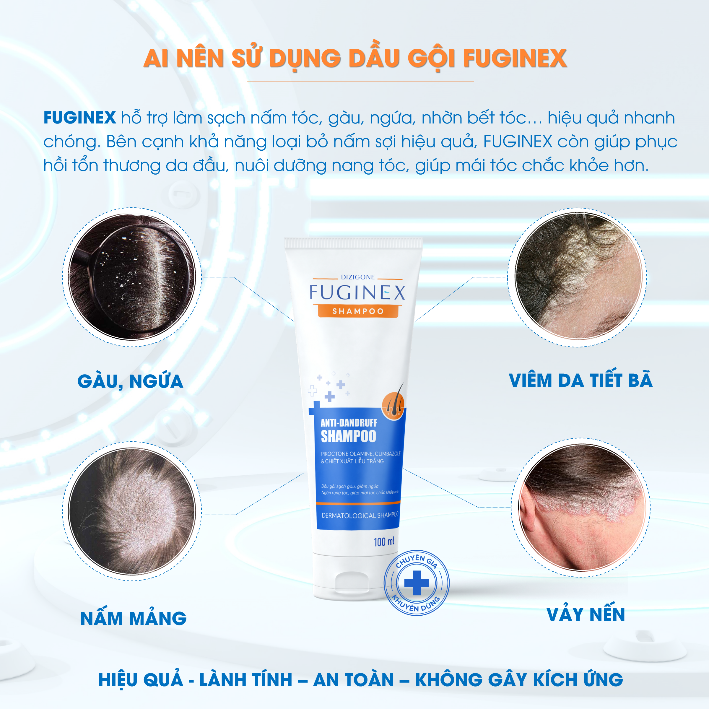 Dầu gội Dizigone Fuginex Anti-Dandruff Shampoo 100ml - Chuyên biệt cho gàu, nấm ngứa da đầu