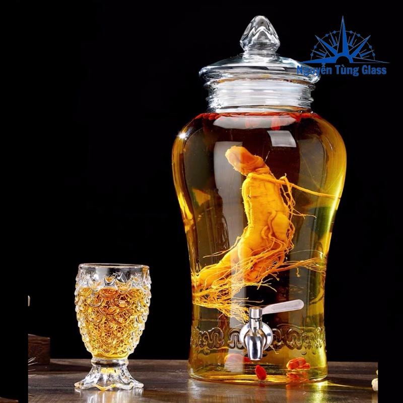 Bình Ngâm Rượu Sâm hoa văn chân mây Thủy Tinh 6 lít