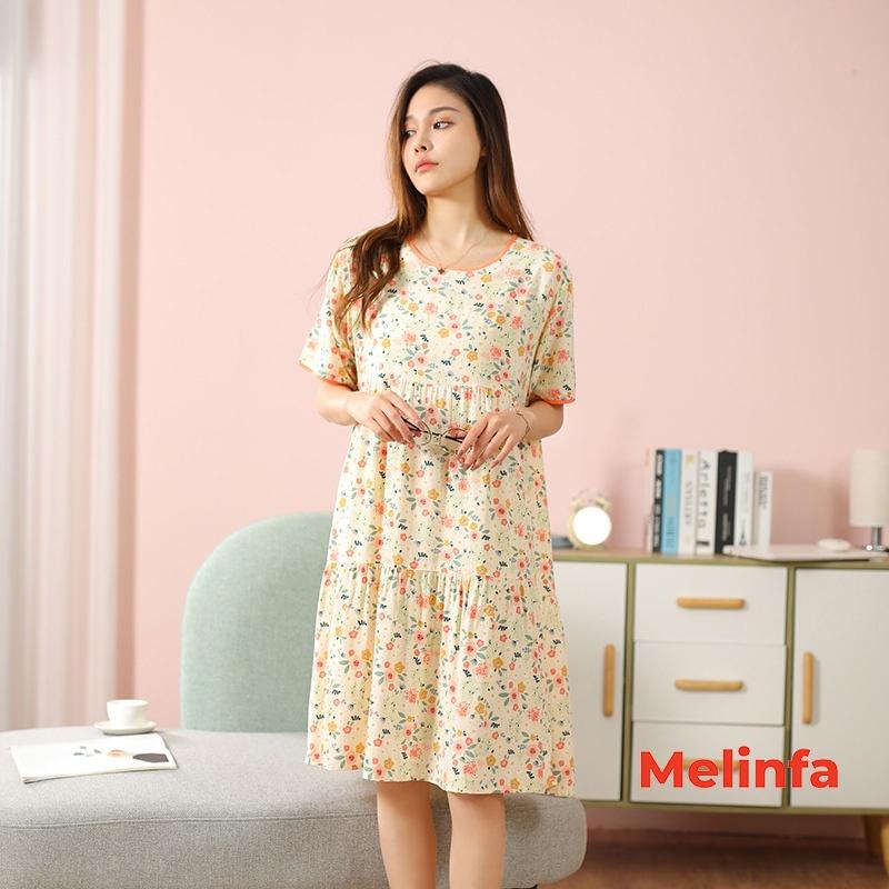 Váy ngủ ngắn tay, đầm mặc nhà freesize xếp tầng trẻ trung vải lanh lụa cotton tự nhiên thoáng mát nhiều màu mã VAV0266