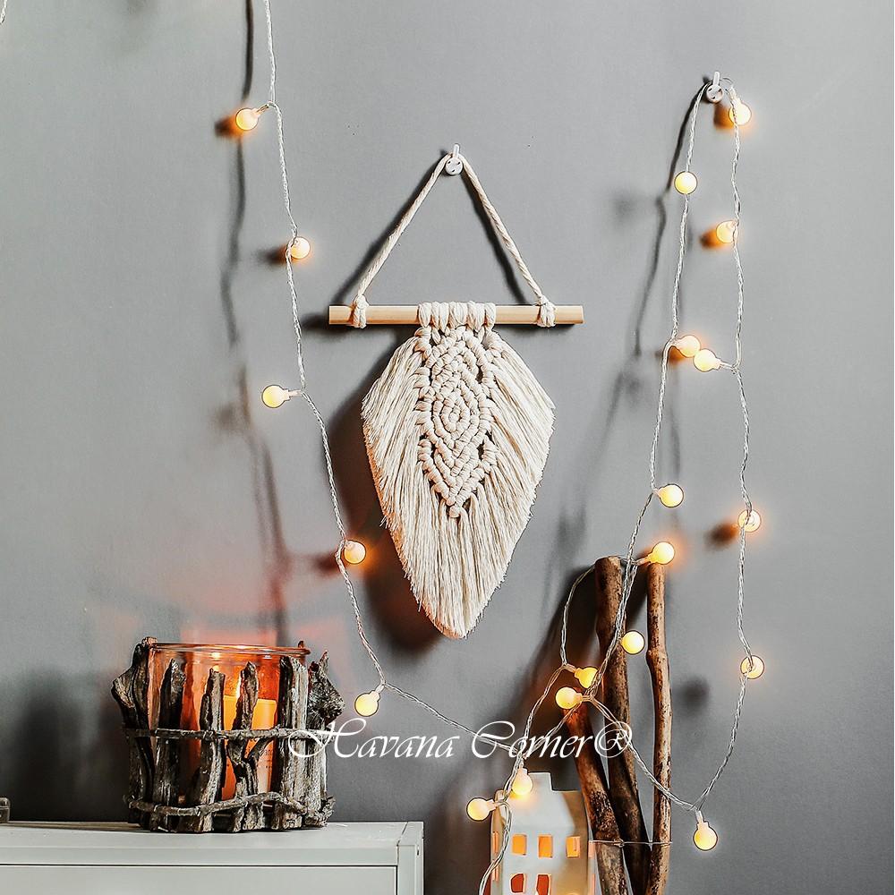 Lá macrame trang trí treo tường, Macrame lá 2 màu trắng, cam đất