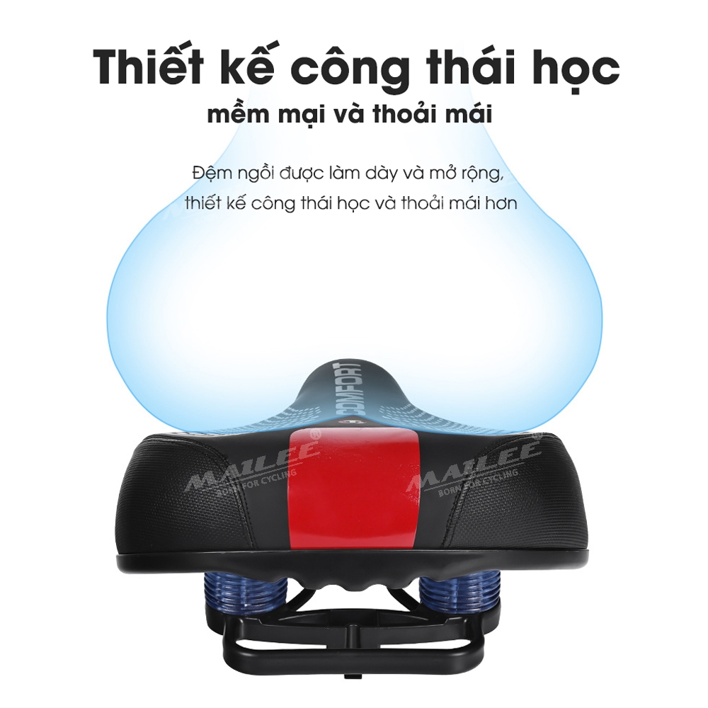 Đệm Yên Xe Đạp Bản Rộng Lớn CF-01 đa lò xo mặt dưới, mút đàn hồi dày, bọc da PU, khung kim loại cho xe đạp MTB, xe thể thao, có tay nắm sau, 2 cách lắp đặt - Mai Lee