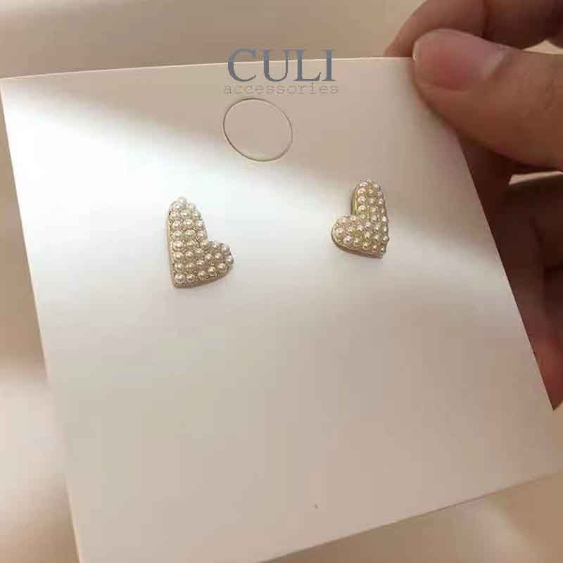 Khuyên tai bạc S925, hình trái tim kết hạt trai nhỏ xinh HT654 - Culi accessories