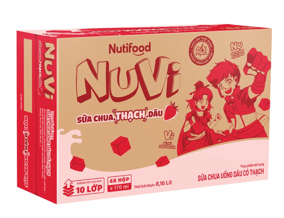 Thùng sữa Nuvi hương dâu có thạch hộp 170ml (48 hộp x 170ml)