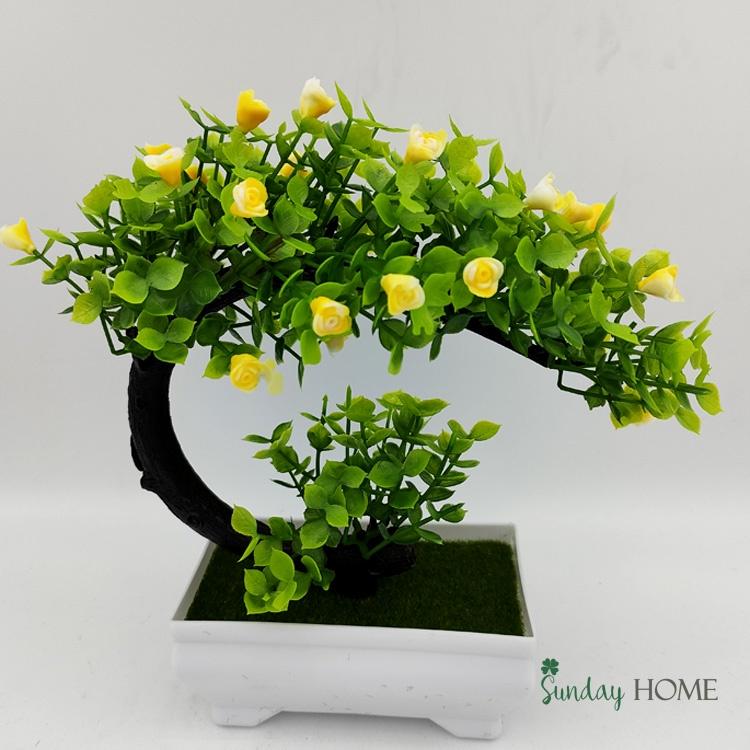 Cây giả Bonsai hoa rực rỡ , chậu cây giả để bàn, kệ tủ, trang trí nhà cửa