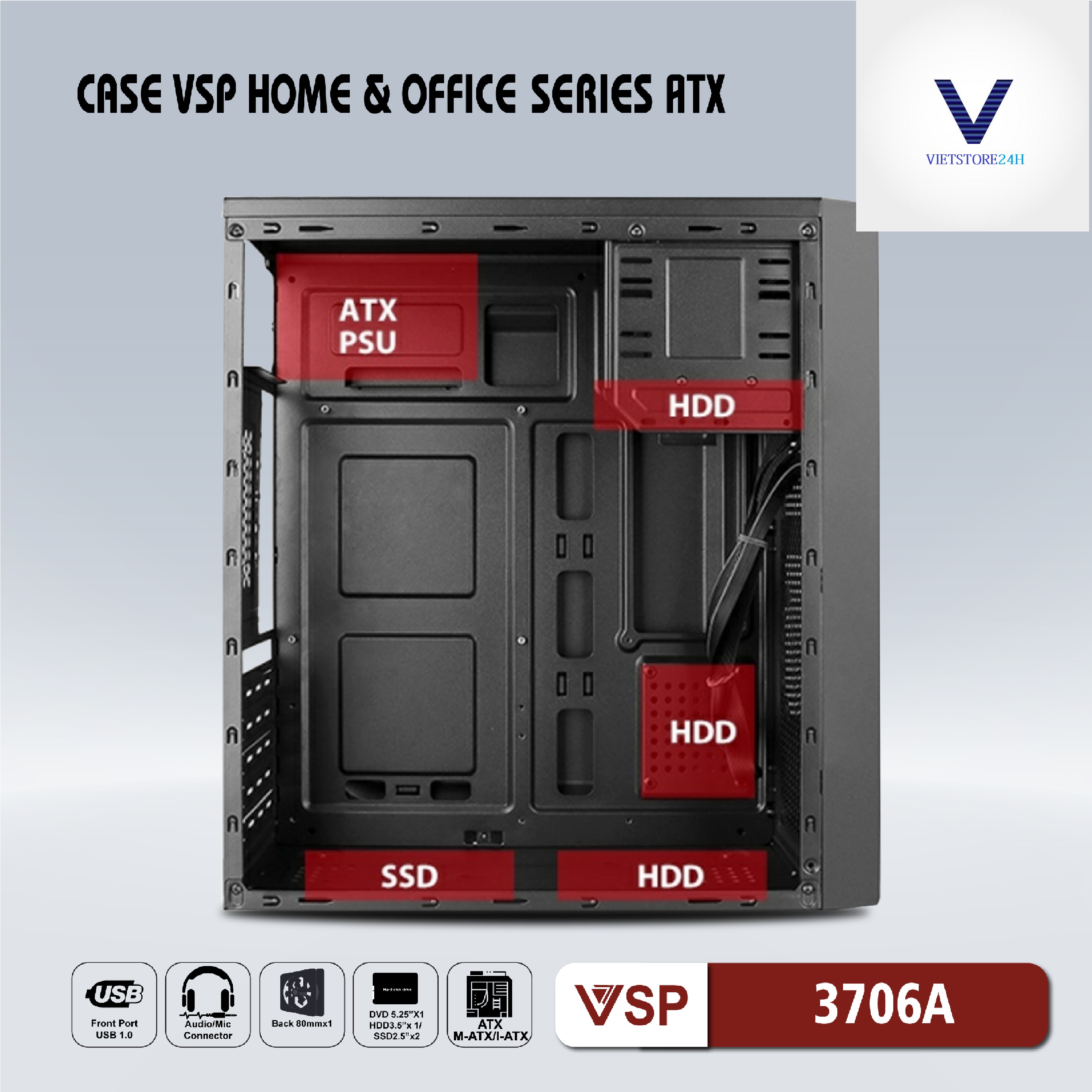 Case VSP 3706A (Chuẩn ATX) - Hàng chính hãng