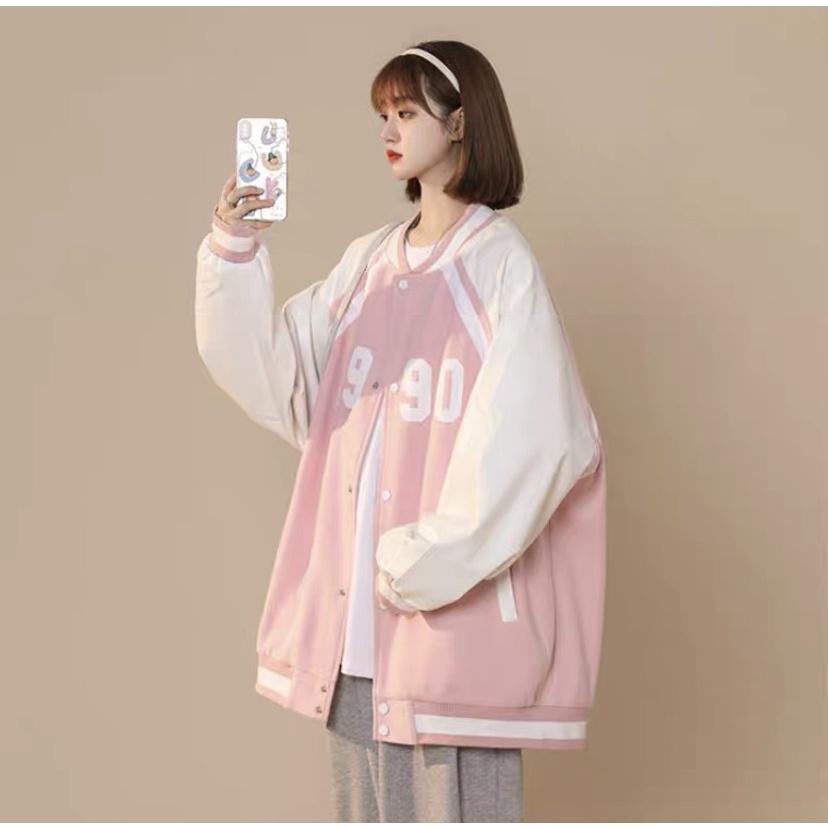 Áo khoác dù bomber cúc bấm không cổ 1990 cho nữ dễ thương hai lớp lót dù áo khoác bomber chất dù hai lớp phong cách Hàn quốc