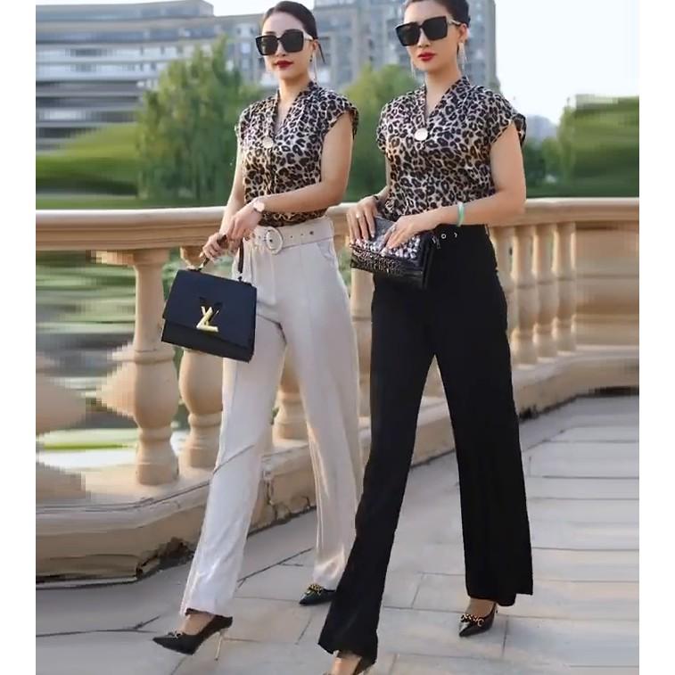 Áo sơ mi nữ tay cộc, chất lụa da báo -TA135