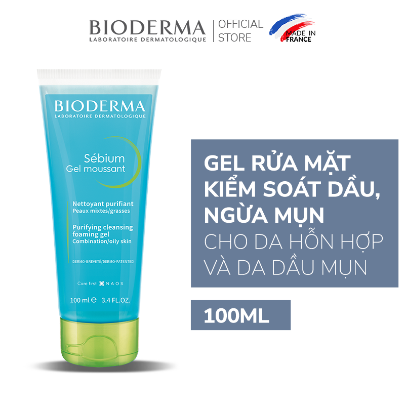 Gel rửa mặt tạo bọt, không chứa xà phòng Bioderma Sebium Gel Moussant - 100ml