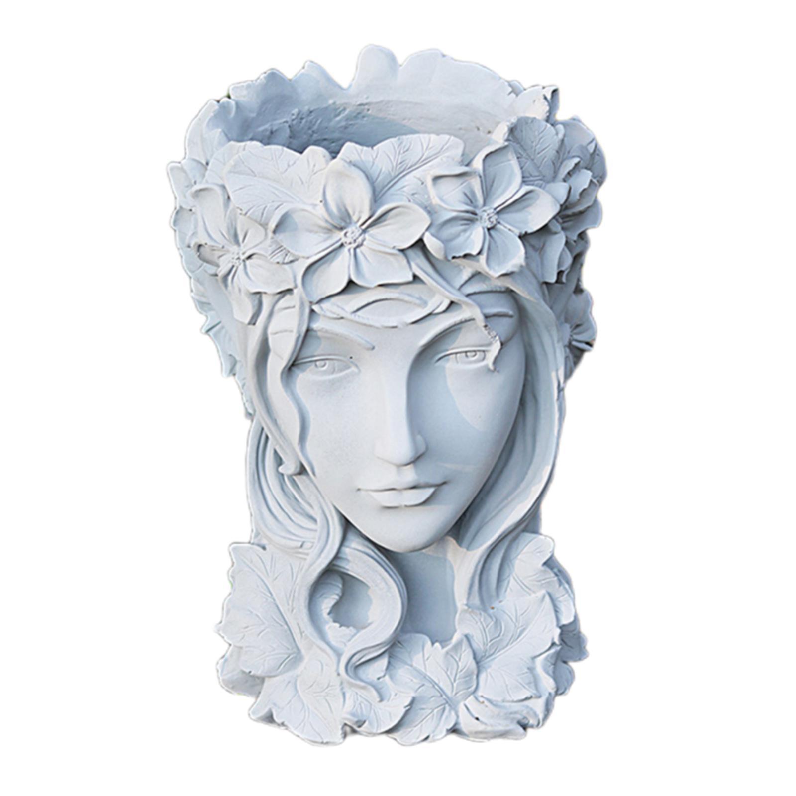 Goddess Head Planter Garden Decor Standing Flower  Gray