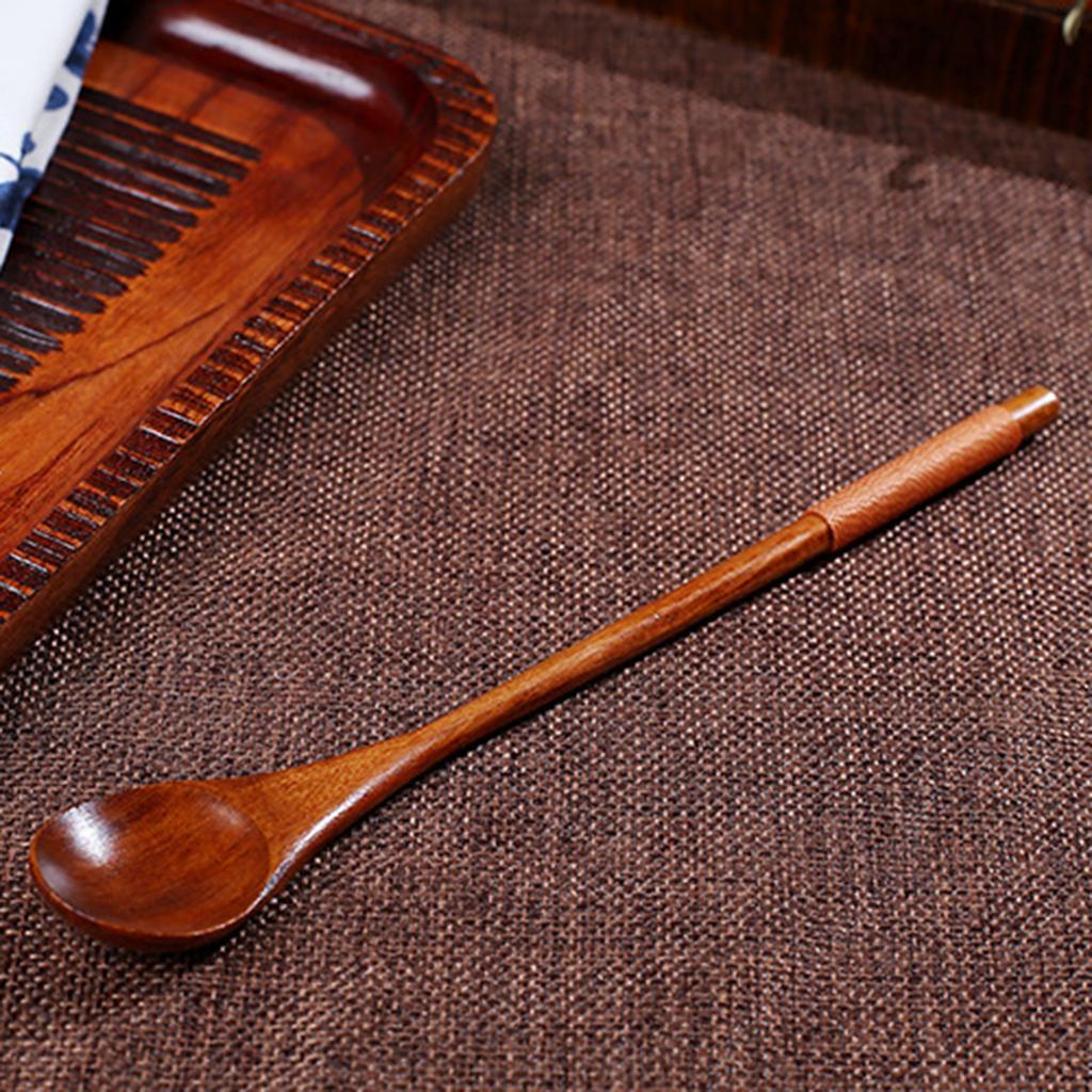 2-5pack Wooden Spoon Soup Ladle Dessert Ice Cream Tea Coffee Spoon F Dark Brown
