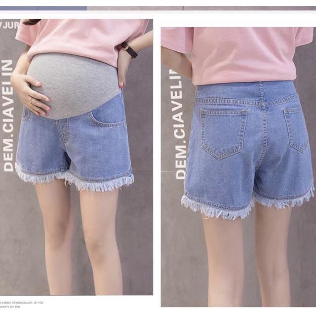 Quần đùi bầu chất jeans fullsize có đáp bụng