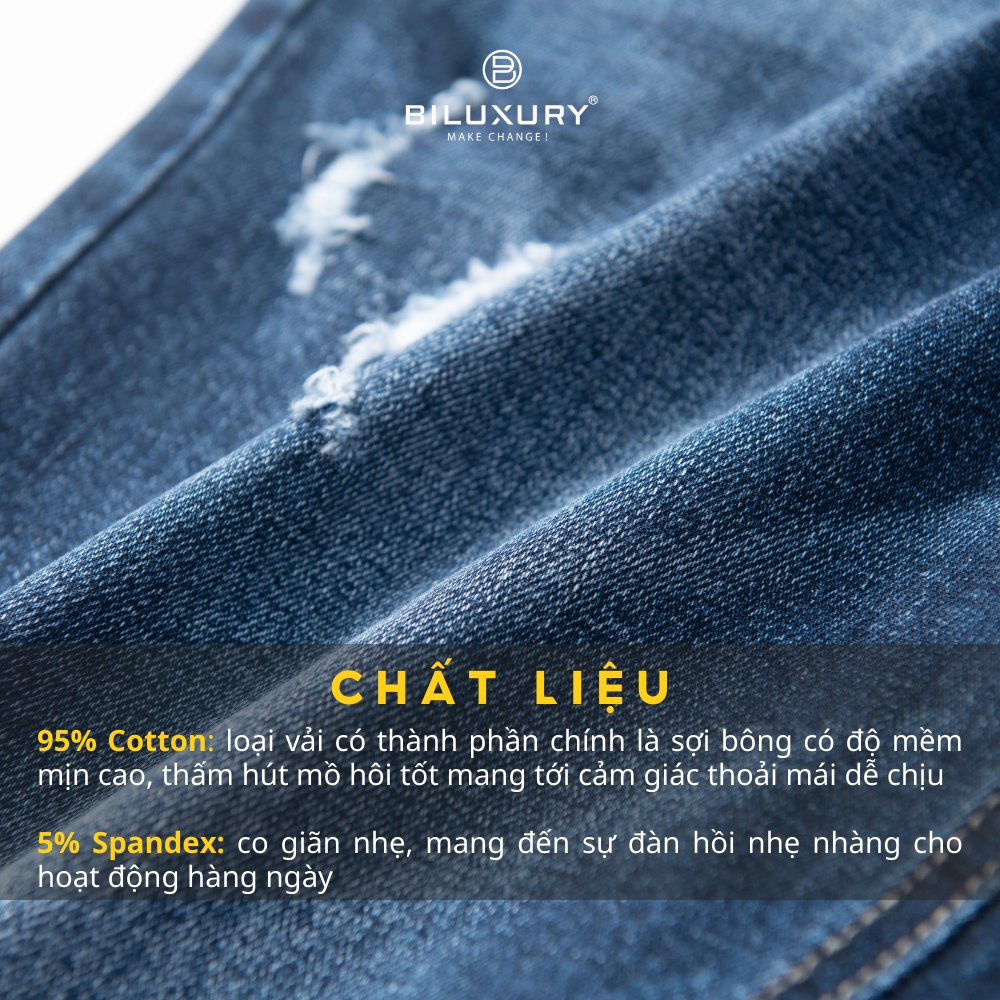 Quần jean bò nam Biluxury  dáng slimfit ôm nhẹ tôn dáng rách wash chất vải cao cấp 6QBDT008