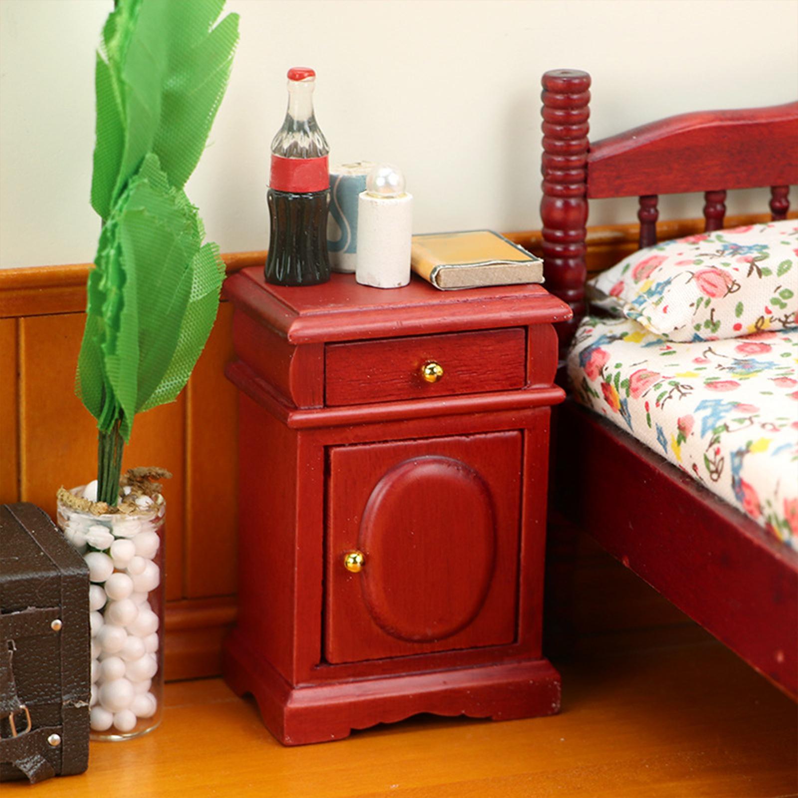 Miniature Wooden Bedside Table Bedroom Micro Landscape Furniture Decor