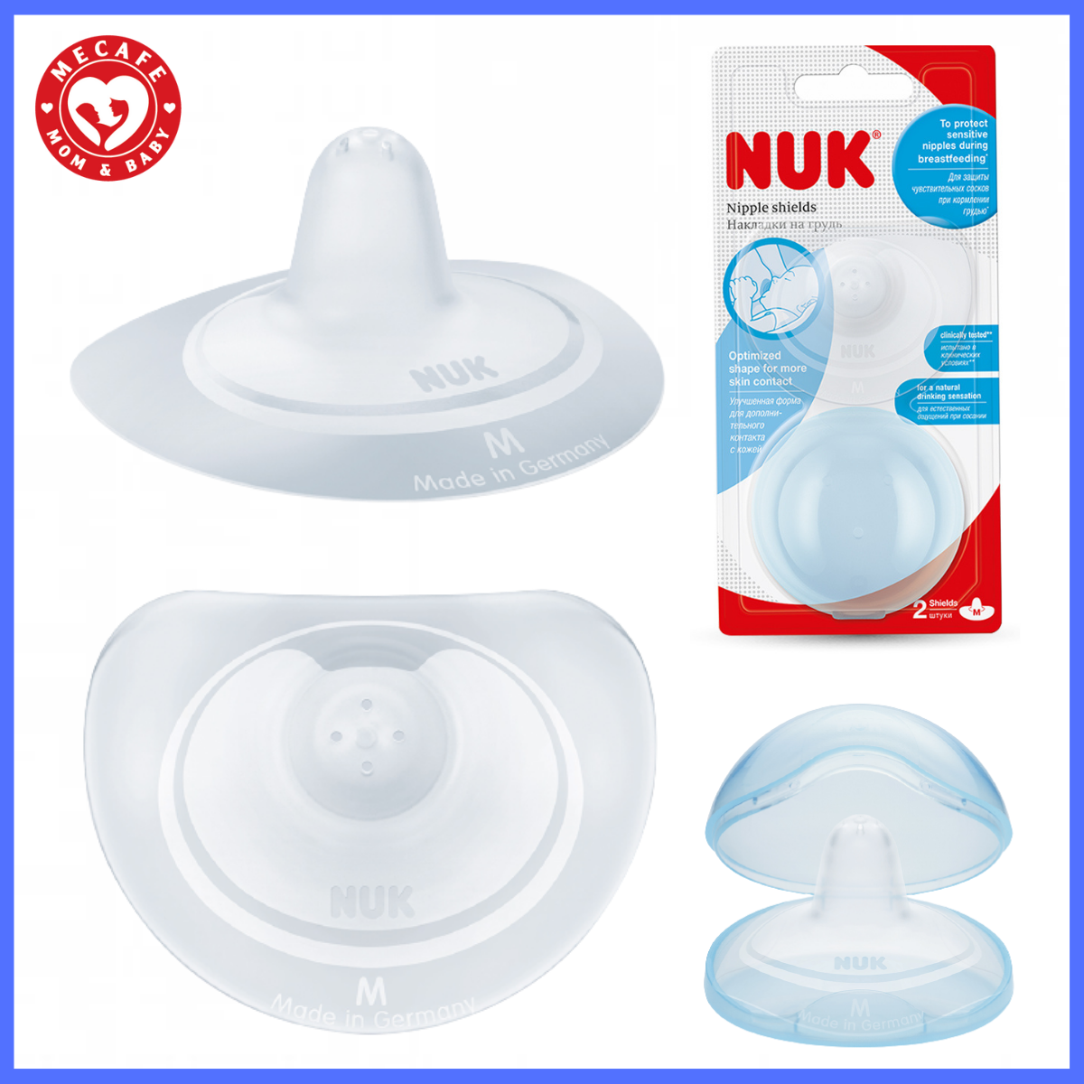 Trợ ti NUK bán nguyệt silicone thế hệ mới (2 trợ ti &amp; 1 hộp đựng) + tặng túi thun cột tóc