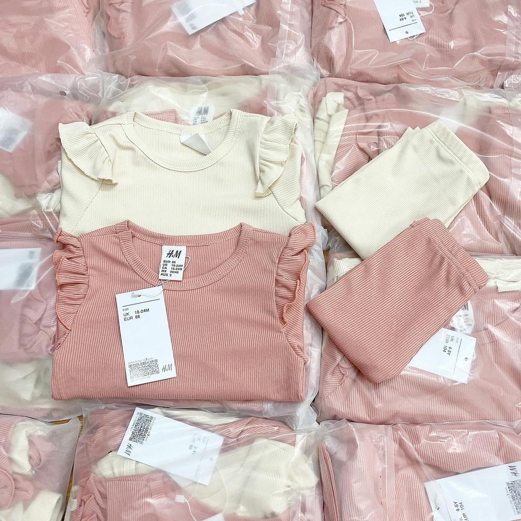 SET 2 BỘ BÉ GÁI DÀI TAY LEN TĂM TRƠN BÈO VAI