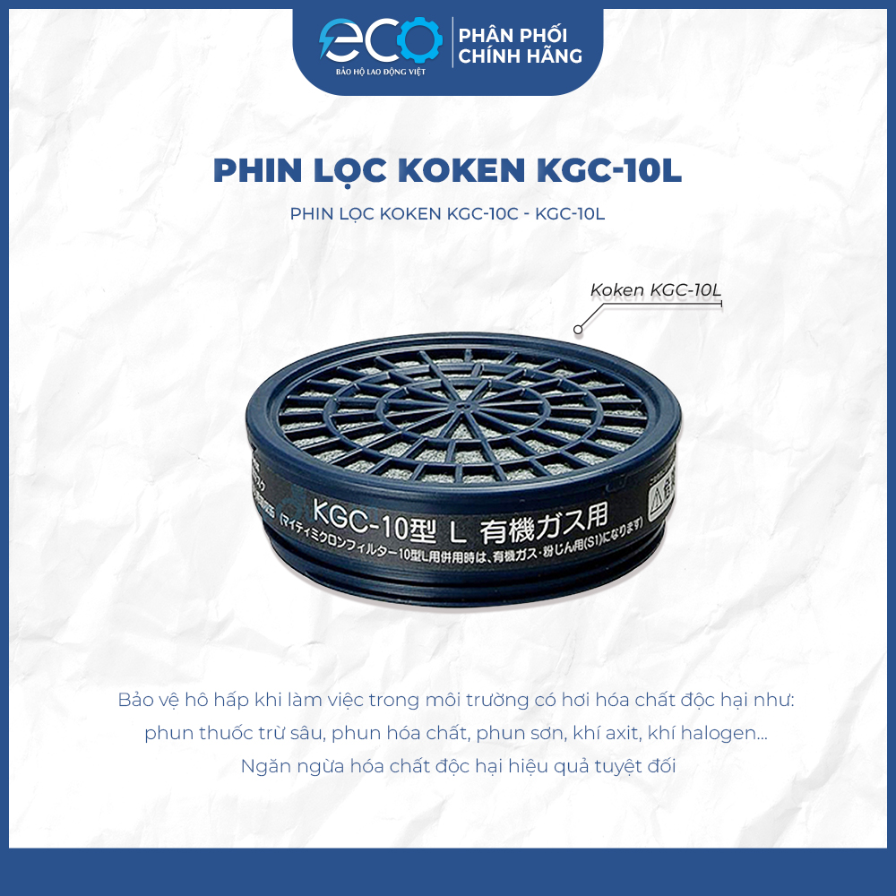 Koken Phin lọc Koken G7 KGC-10L - Chống hóa chất cực mạnh, lọc hơi hữu cơ, thuốc trừ sâu, sơn, bảo vệ hô hấp an toàn, chính hãng Nhật Bản