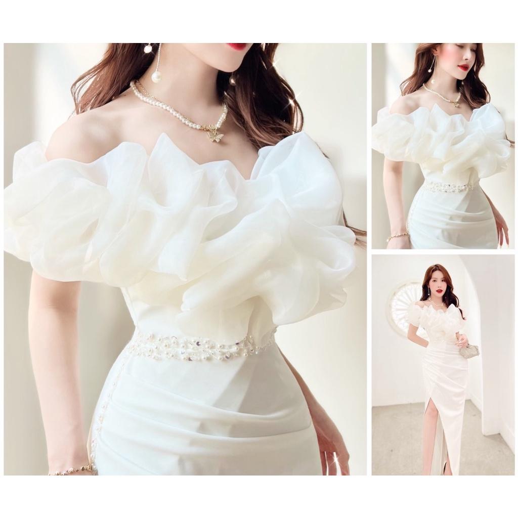 Đầm Dự Tiệc LILIA DRESS Cúp Ngực Màu Trắng, Đầm Dự Tiệc Sang Trọng Chất liệu Umi Hàn Phối Voan - Nổi Bật Sang Trọng