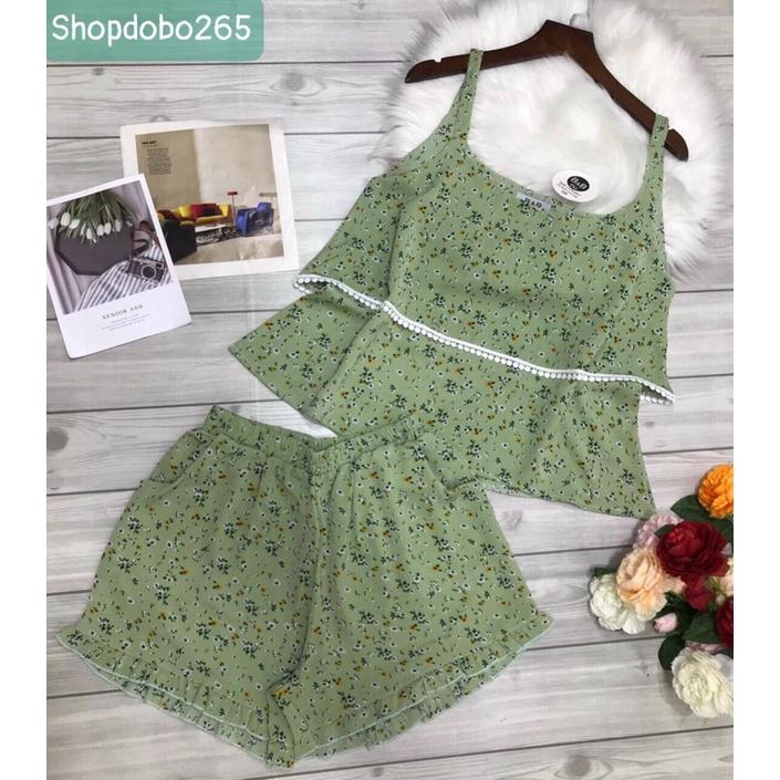 Bộ ngủ 2 dây,đồ ngủ mặc nhà đùi vải lụa mango BN 125 họa tiết siêu cưng size 47-60kg.