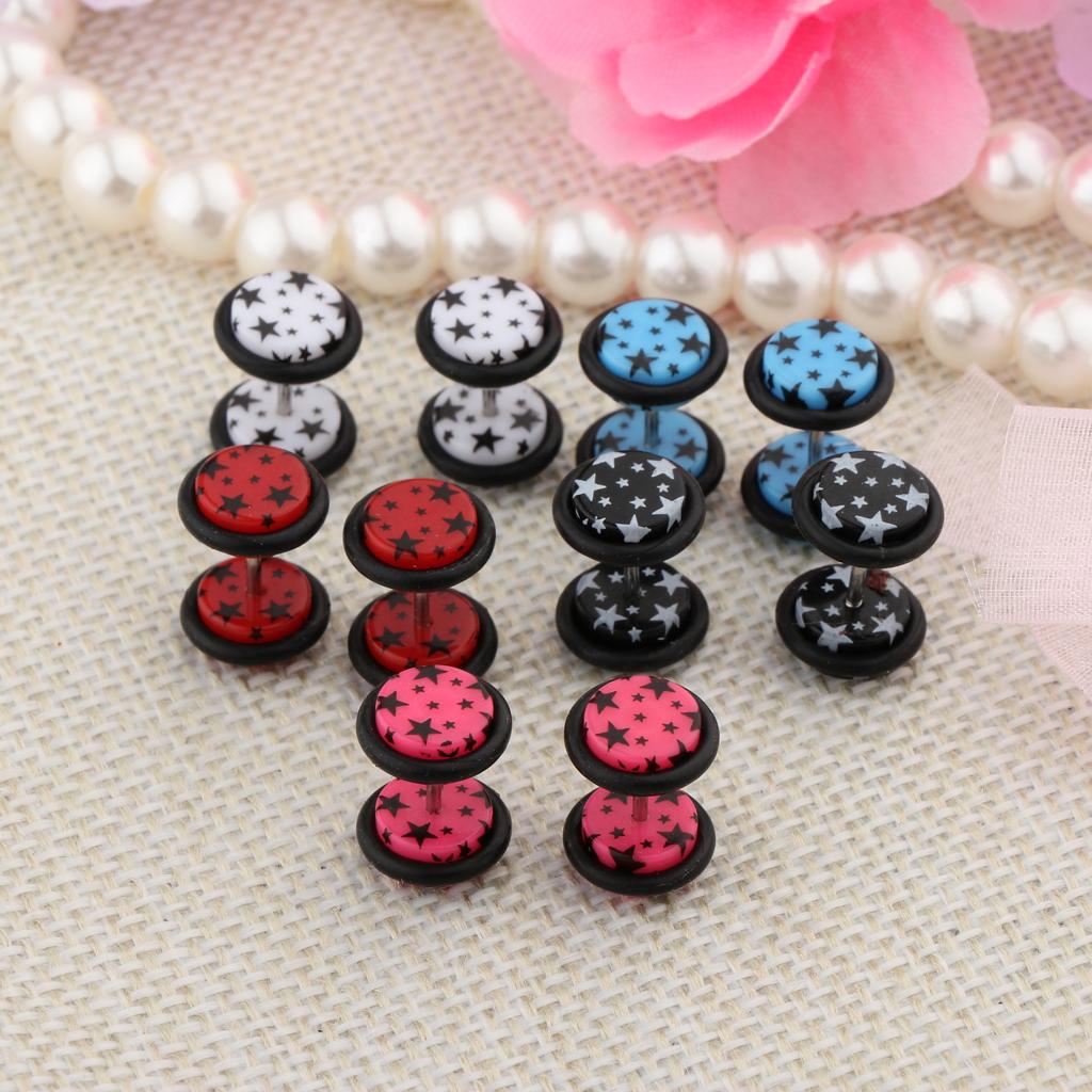 10 Pieces Acrylic Ear Earrings Flesh Tunnel Stainless Steel Fake Plugs 18g