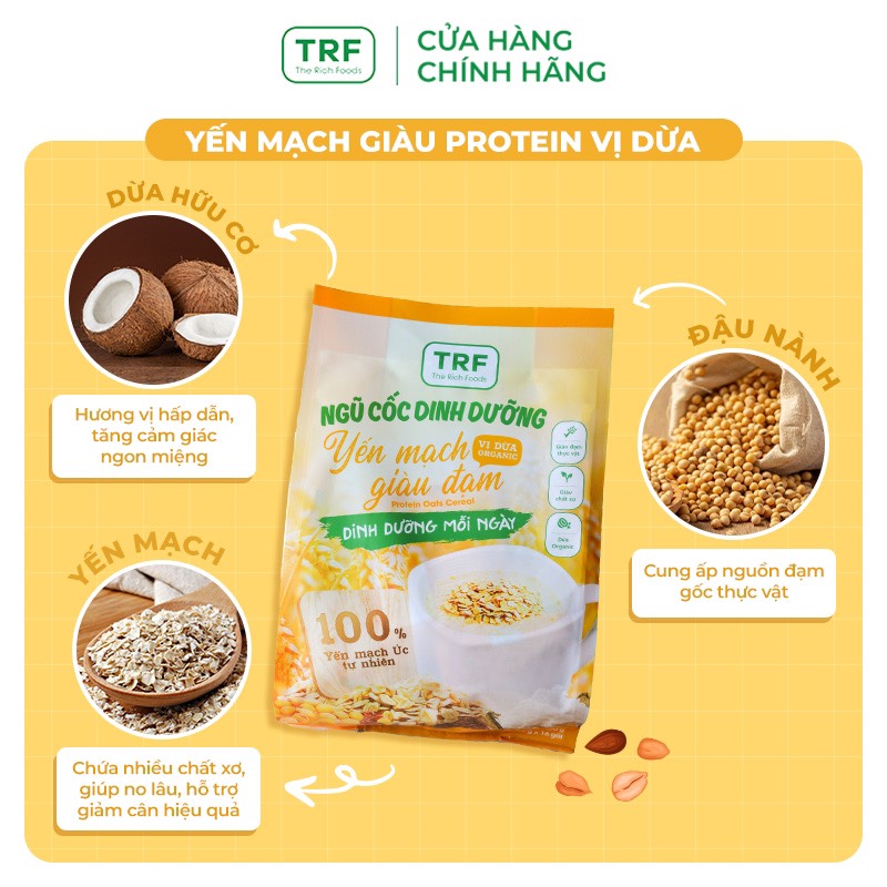Bột Ngũ Cốc Dinh Dưỡng Giảm Cân Yến Mạch Giàu Protein The Rich Foods Dừa Organic 400gr