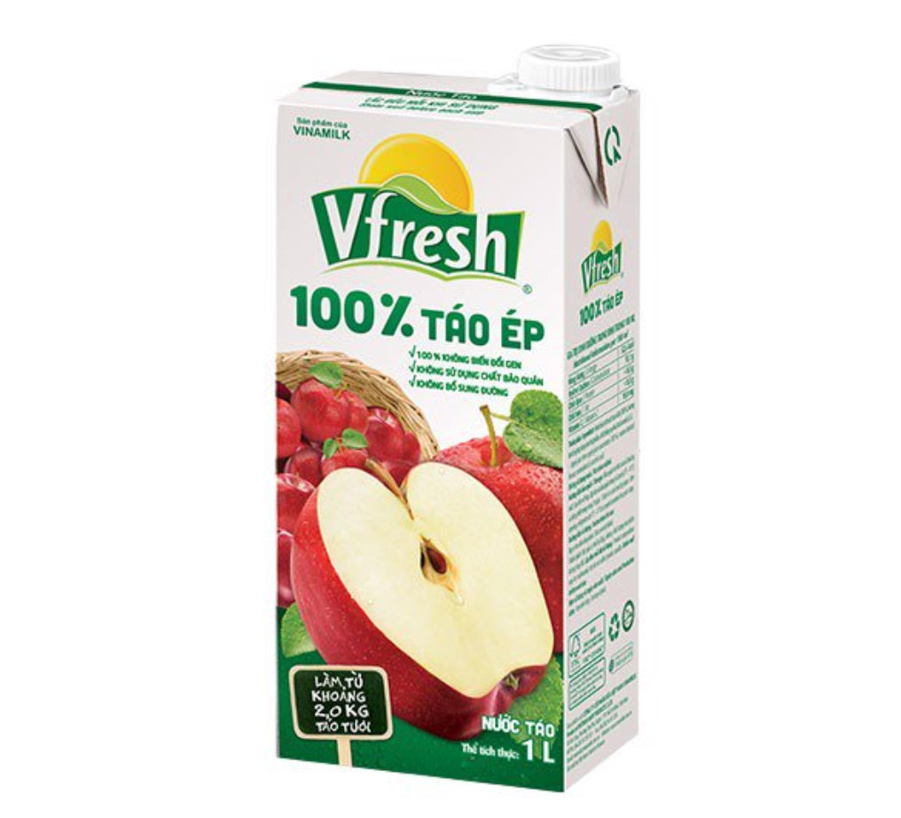 COMBO 4 HỘP NƯỚC VFRESH TÁO ÉP 100% - HỘP GIẤY 1L