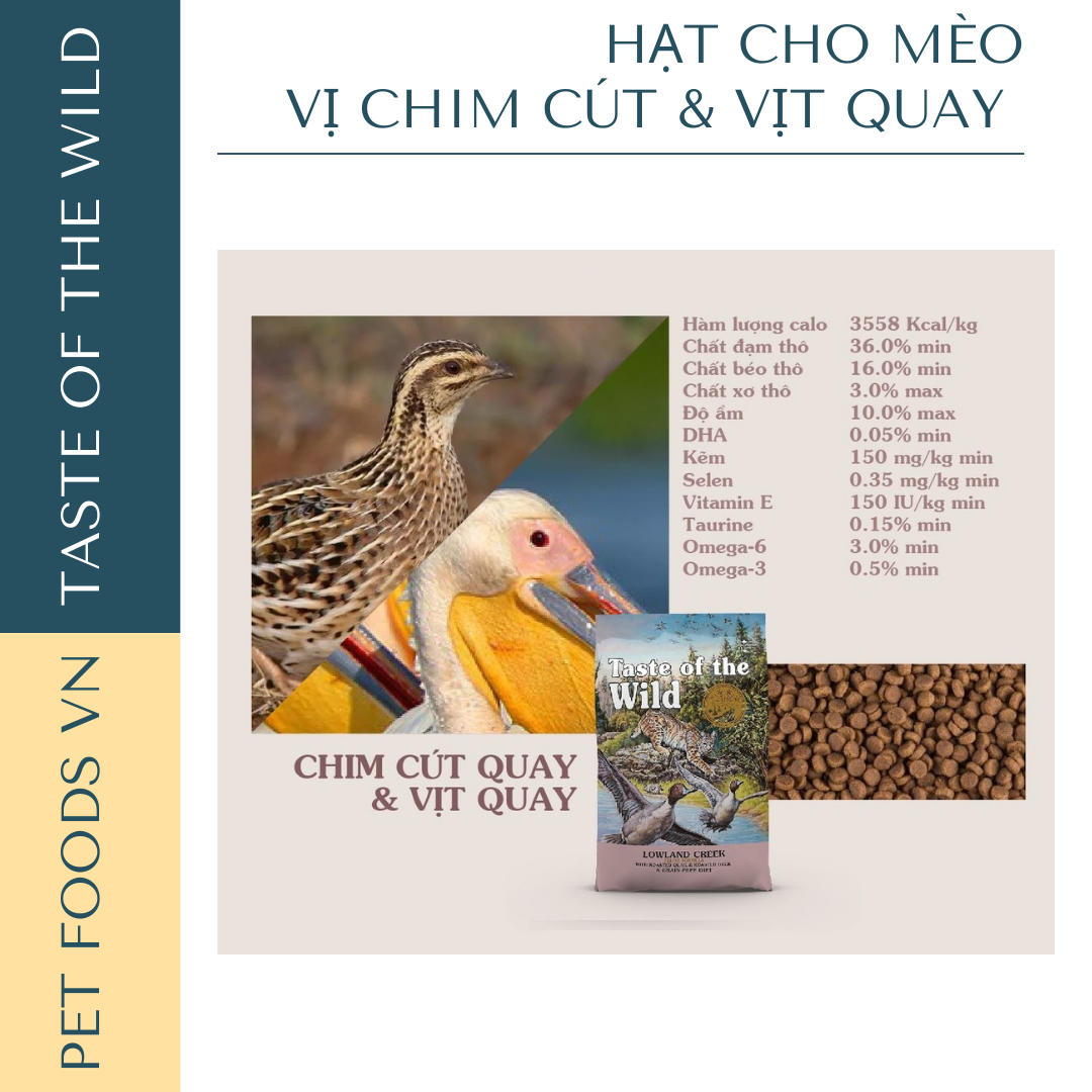 Hạt cho mèo TASTE OF THE WILD Lowland Creek vị Chim Cút và Vịt Quay