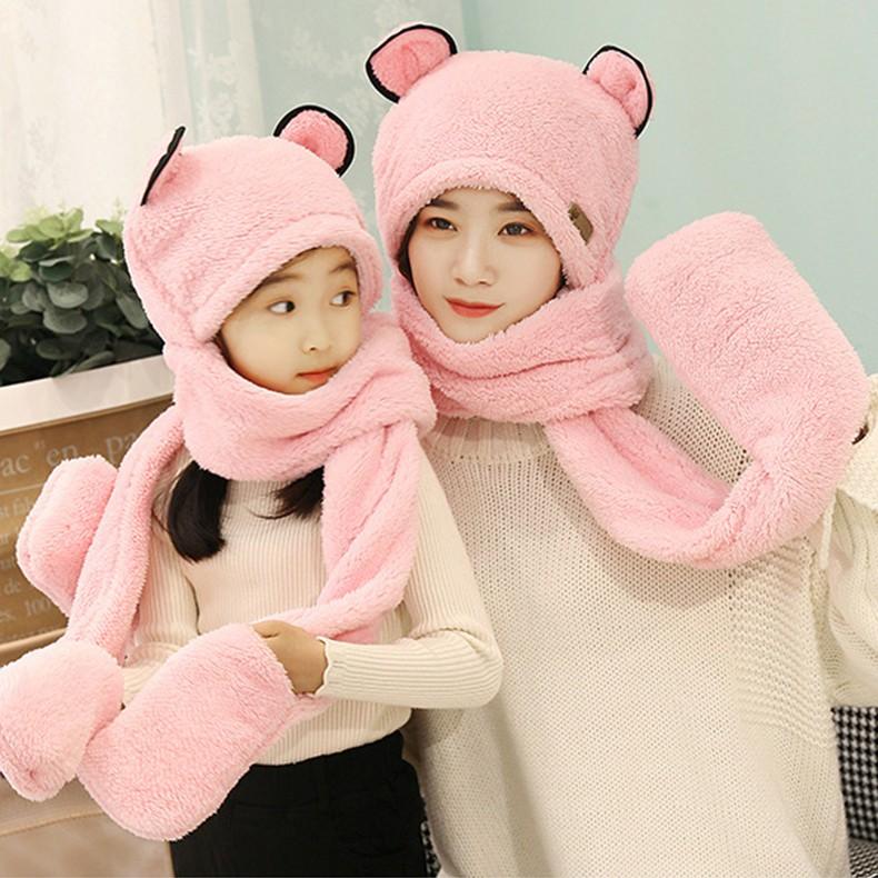 Mũ len cho bé kèm khăn quàng cổ, găng tay ấm áp len lông cừu ấm mịn thích hợp cho mẹ và bé