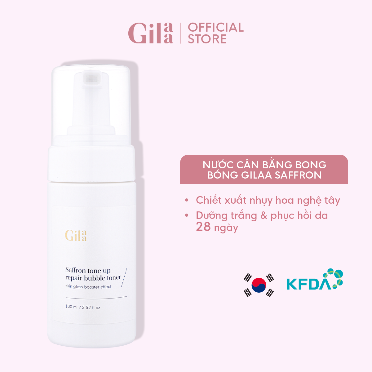 Nước cân bằng làm trắng không cồn dạng bong bóng GILAA SAFFRON TONE UP REPAIR BUBBLE TONER