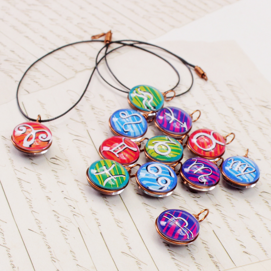 Dây chuyền mặt 14mm hình 12 cung hoàng đạo Zodiac màu sắc tươi sáng 14MM-002