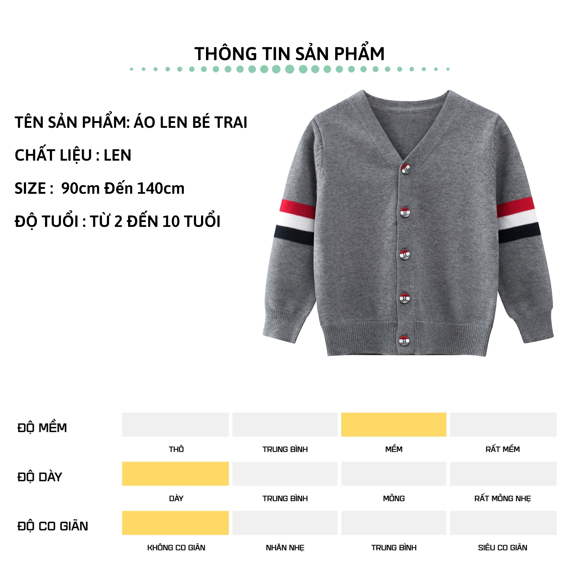 Áo len cardigan cài cúc bé trai 27Kids áo khoác len dài tay nam cho trẻ từ 2-10 tuổi BLSW6