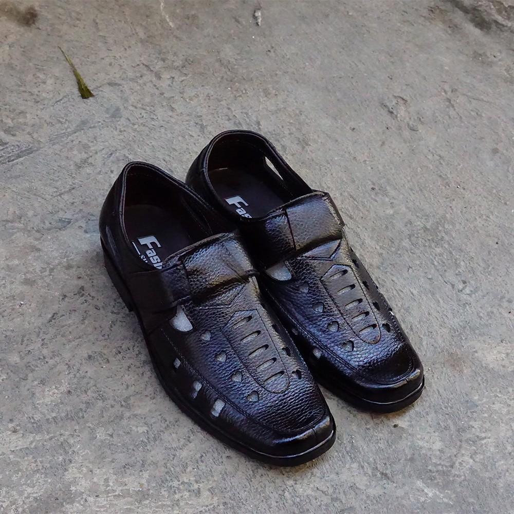 Giày nam giày rọ mùa hè chất da bò thật 100%-đế cao su khâu chắc chắn ( màu đen) hàng xưởng đóng