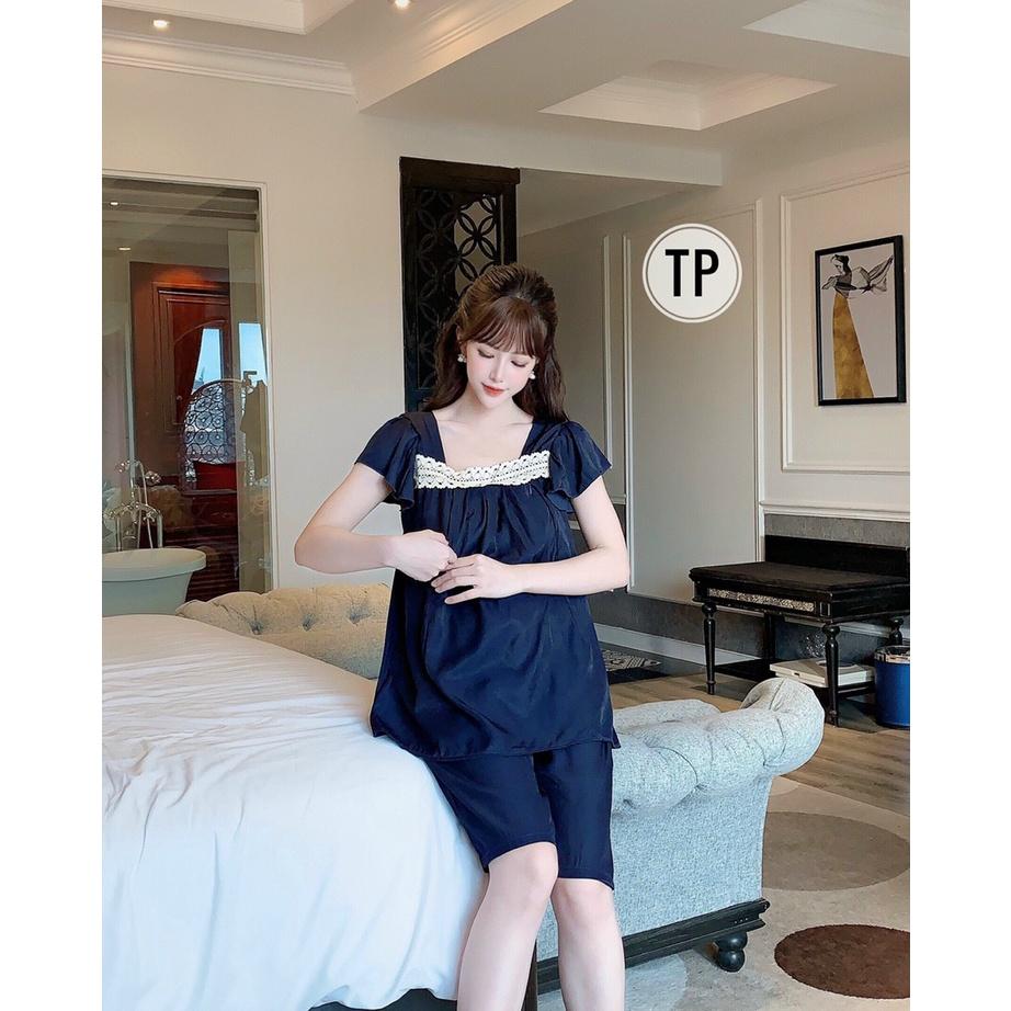 Đồ bầu mặc nhà - bộ bầu sau sinh chất đũi hàn phối ren ở ngực thời trang DB16