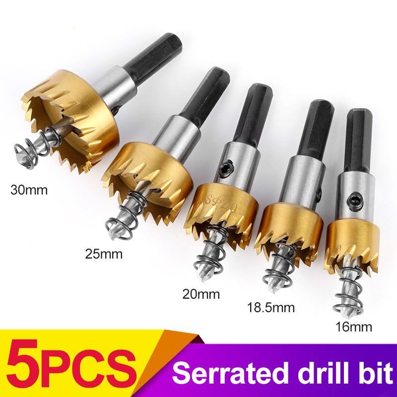 Bộ 5 Mũi Khoan Khoét Lỗ Thép HSS V1 Kích Thước 16mm - 30mm Có Mũi Định Tâm