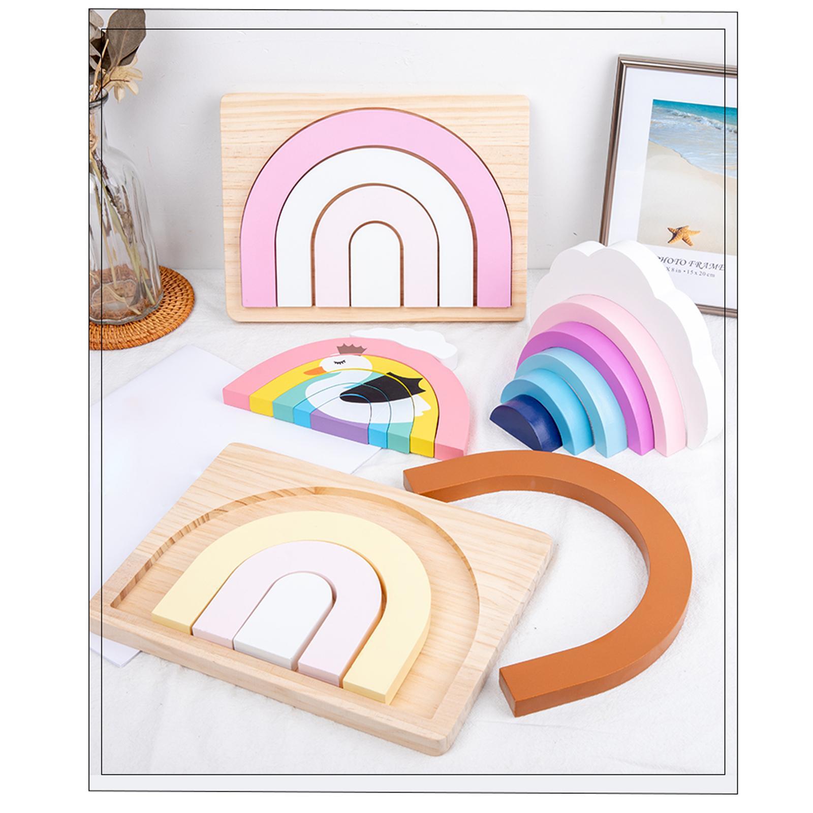 Wooden Rainbow Stacker Nesting Puzzle Blocks Stacking Game Building Creative Color Shape Matching Jigsaw Learning Toy Early Development Gift for Kids