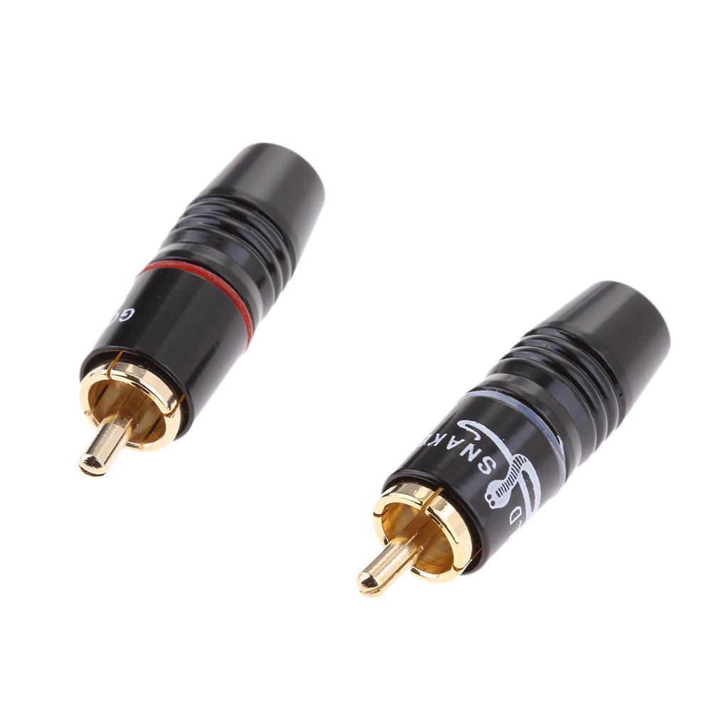 2-5pack 2X Copper AV RCA Plug Audio Cable Male Connector Gold Plated Hi Loud