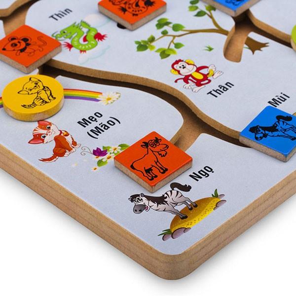 Bảng tìm hình 12 con giáp | đồ chơi gỗ an toàn