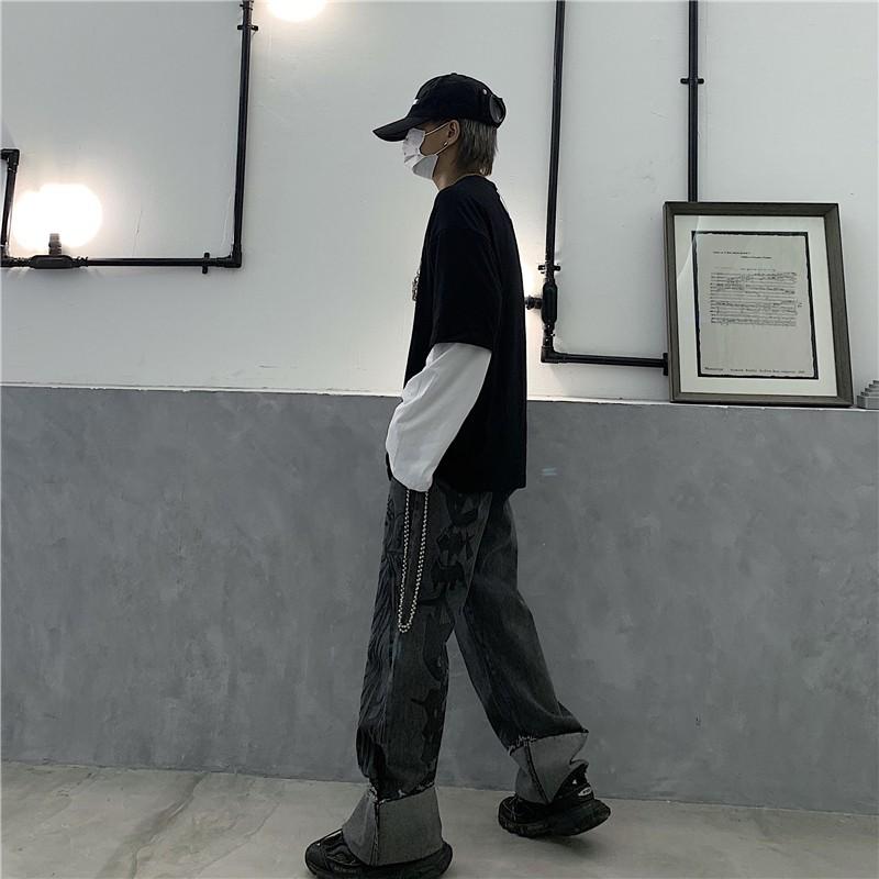 Quần jean ulzzang unisex xám họa tiết