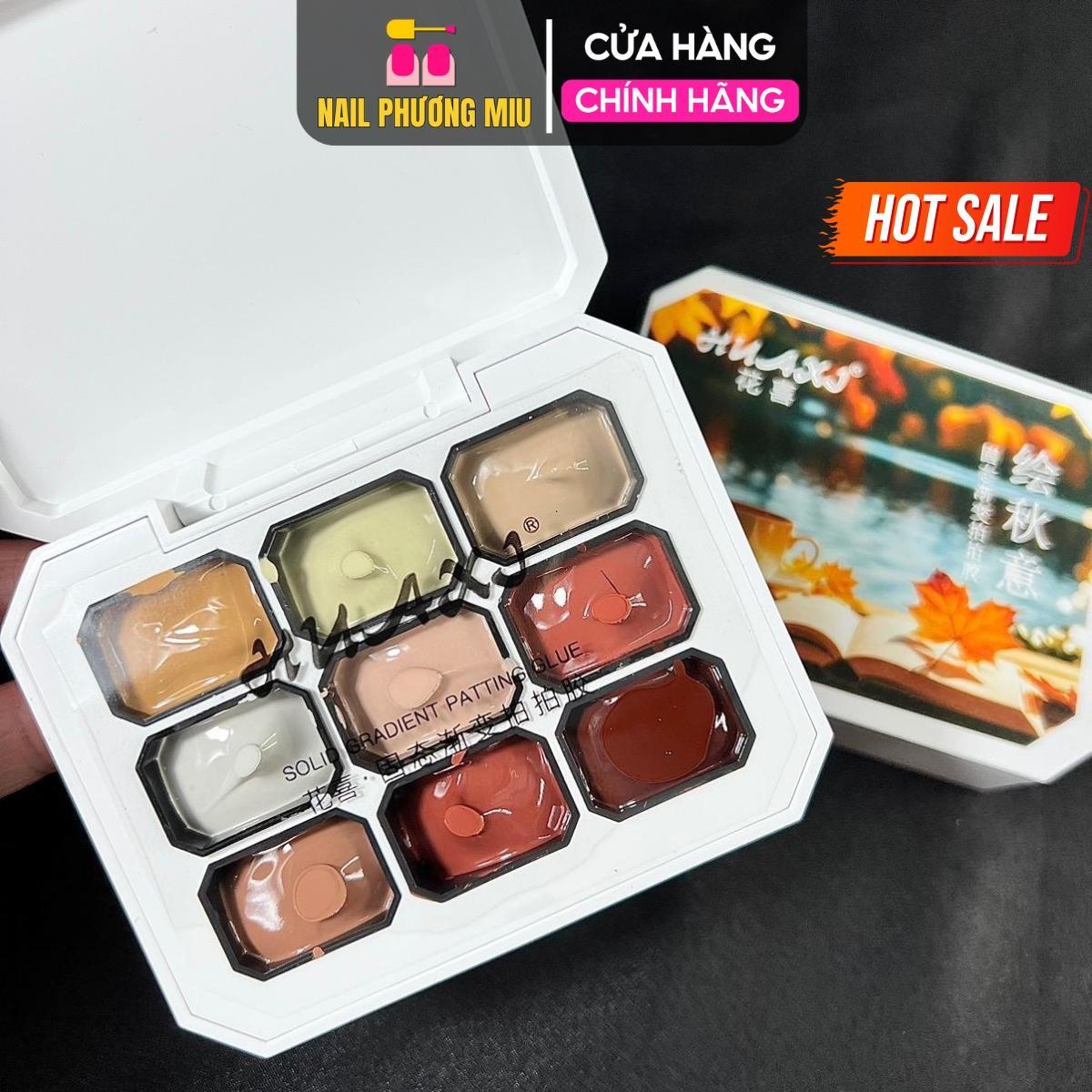 Set Gel Dặm Huaxi 9 Màu Mùa Thu Làm Nail Phong Cách Nhật Bản Lá Vàng Rơi, Gel Siêu Mịn Dặm Ombre Màu Nude Nhẹ Nhàng